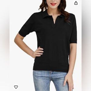 Women Short Sleeve Polo Sweater V Neck Knitted Tops